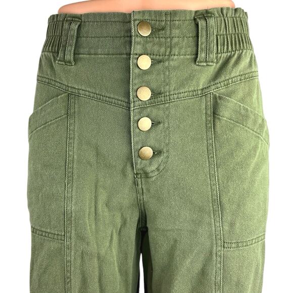 Knox Rose Green High Rise Button Fly Cropped Straight Leg Casual Pants Size XS - Picture 4 of 6